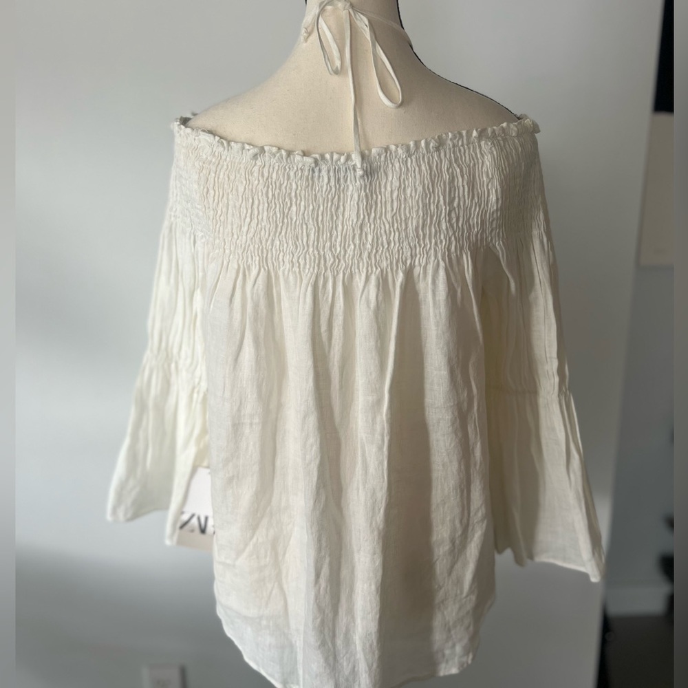 Zara Linen Bohemian Shirt | New with Tags | Elegant Neck Detail | Size M - Picture 5 of 15